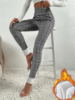 Lässig Winter Kariert Polyester Schwer Täglich Lang Legging H-Linie Leggings für Damen