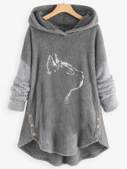 Lässig Winter Katze Kapuze Schwer Keine Elastizität Täglich Fluff/Granular-Fleece-Stoff H-Linie Sweatshirts für Damen