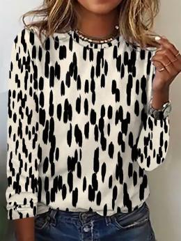 Lässig Winter Leopard Täglich Weit Jersey Rundhals Regelmäßig Mittlere Elastizität T-Bluse für Damen