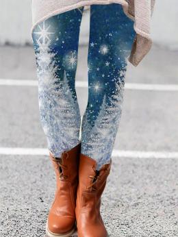 Lässig Winter Schneeflocke Normal Jersey Lang Legging Regelmäßig Mittlere Elastizität Leggings für Damen