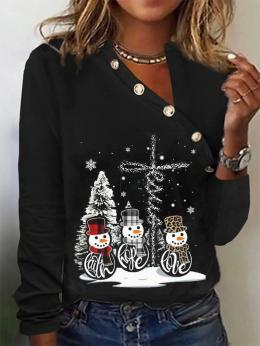 Lässig Winter Weihnachten Mikro-Elastizität Täglich Jersey Asymmetrisch Langarm H-Linie T-Bluse für Damen