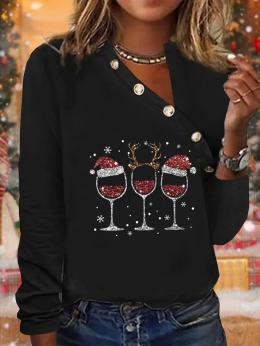 Lässig Winter Weihnachten Mikro-Elastizität Täglich Weit Jersey Regelmäßig Regelmäßig T-Bluse für Damen