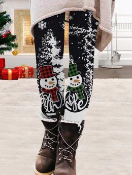 Lässig Winter Weihnachtsschneemann Polyester Normal Schwer Hohe Elastizität Weihnachten Legging Leggings für Damen
