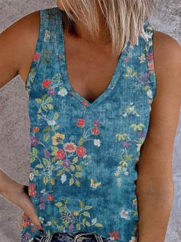 Modetalente 1 Blau Damen Muskelshirt V-Ausschnitt Baumwollgemisch Böhmisch Paisley Muskelshirt