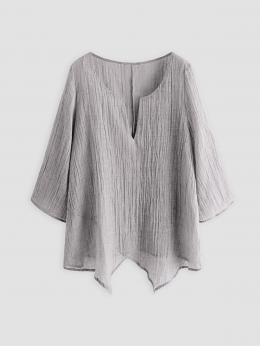 Modetalente 1 Grau Pink Weiß Khaki Blau Damen Langarm-Blusen Bambus Lässig V-Ausschnitt Unifarben Langarm-Blusen