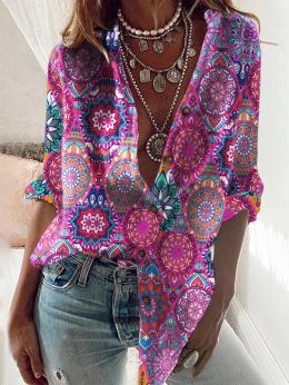 Modetalente 1 Rosarot Damen Blusen & Shirts Lässig Polyesterfaser Stehkragen Ethnisch Blusen & Shirts