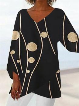 Modetalente 1 Schwarz Damen Langarm-Blusen V-Ausschnitt Lässig Polyester Geometrisch Langarm-Blusen