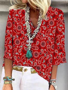 Modetalente Geblümt 1 Rot Damen Blusen & Shirts Lässig V-Ausschnitt Polyesterfaser Geblümt Blusen & Shirts