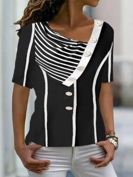 Modetalente Gestreift 1 Schwarz-Weiß Damen T-Shirts Lässig Asymmetrisch Jersey Kurzarm Gestreift T-Shirts