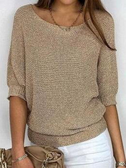 Modetalente Khaki Damen Pullover Acryl Rundhals Lässig Unifarben Pullover