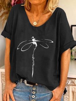 Modetalente Kurzarm 1 Schwarz Damen T-Shirts Jersey V-Ausschnitt Lässig Print Täglich T-Shirts