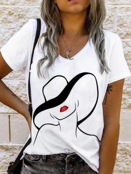 Modetalente Kurzarm 1 Weiß Damen T-Shirts Baumwollgemisch Rundhals Lässig Print Lässig T-Shirts