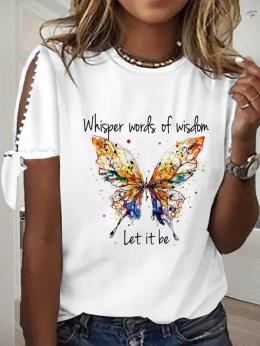 Modetalente Kurzarm 1 Weiß Damen T-Shirts Rundhals Jersey Lässig Schmetterling T-Shirts