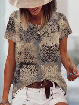 Modetalente Kurzarm 1 Wie die Abbildung zeigt Damen T-Shirts Baumwollmischung Lässig Rundhals Geometrisch T-Shirts