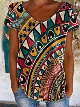 Modetalente Kurzarm 1 Wie die Abbildung zeigt Damen T-Shirts Rundhals Lässig Baumwollmischung Geometrisch T-Shirts