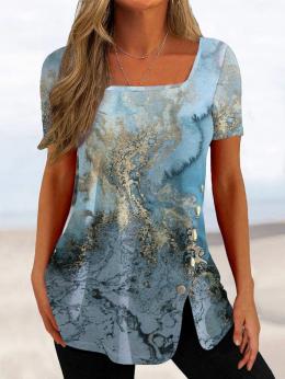 Modetalente Kurzarm Blau Damen Blusen & Shirts Karree-Ausschnitt Jersey Lässig Meer Blusen & Shirts