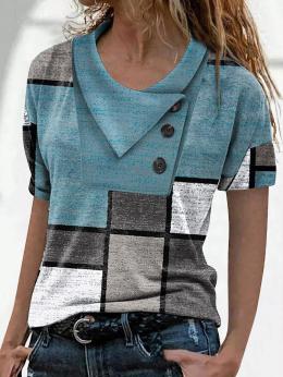 Modetalente Kurzarm Blau Damen Shirts Jersey Lässig V-Ausschnitt Geometrisch Shirts