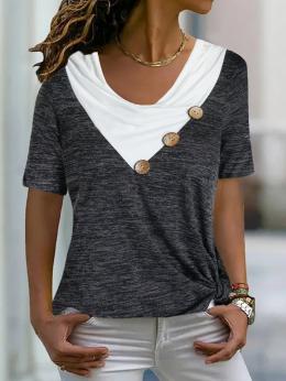 Modetalente Kurzarm Grau Damen Blusen & Shirts V-Ausschnitt Lässig Polyester Unifarben Blusen & Shirts