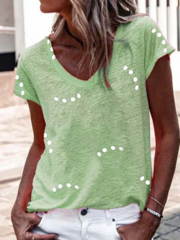 Modetalente Kurzarm Grün Damen Blusen & Shirts Jersey Lässig V-Ausschnitt Polka Dots Blusen & Shirts