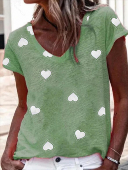 Modetalente Kurzarm Grün Damen Blusen & Shirts Strickerei Lässig V-Ausschnitt Herz/herzförmig Blusen & Shirts