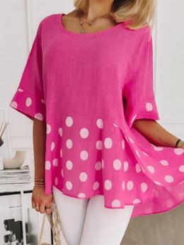 Modetalente Kurzarm Rosarot Damen Kurzarm-Blusen Bambus Rundhals Lässig Polka Dots Outdoor Kurzarm-Blusen