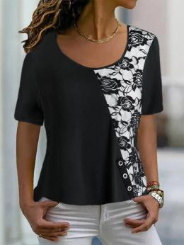 Modetalente Kurzarm Schwarz Damen T-Shirts Jersey Lässig Rundhals Unifarben T-Shirts