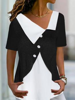 Modetalente Kurzarm Schwarz-Weiß Damen T-Shirts Jersey Schalkragen Lässig Unifarben T-Shirts