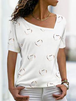 Modetalente Kurzarm Weiß Damen Blusen & Shirts Jersey Lässig V-Ausschnitt Herz/herzförmig Blusen & Shirts