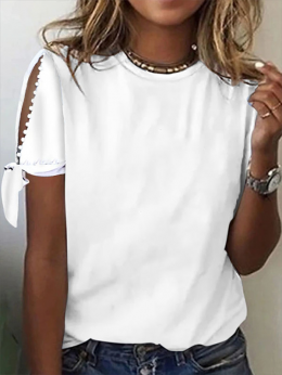 Modetalente Kurzarm Weiß Damen T-Shirts Jersey Lässig Rundhals Strand Unifarben T-Shirts