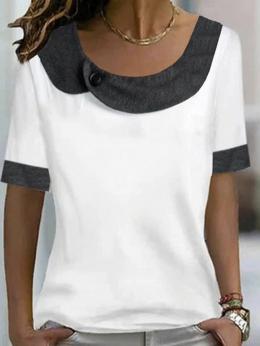 Modetalente Kurzarm Weiß Damen T-Shirts Jersey Schalkragen Lässig Unifarben T-Shirts