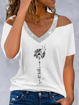 Modetalente Kurzarm Weiß Damen T-Shirts Jersey Spaghettiträger Lässig Täglich Print T-Shirts