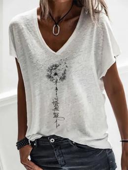 Modetalente Kurzarm Weiß Damen T-Shirts V-Ausschnitt Jersey Lässig Löwenzahn T-Shirts