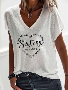 Modetalente Kurzarm Weiß Damen T-Shirts V-Ausschnitt Jersey Lässig Text Briefe T-Shirts