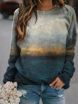 Modetalente Langarm 1 Blau Damen Sweatshirts Rundhals Lässig Baumwollgemisch Print Outdoor Sweatshirts