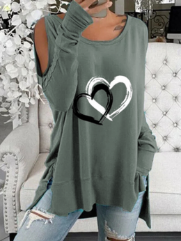Modetalente Langarm 1 Grau Damen Shirts Baumwollgemisch Lässig Rundhals Täglich Schlitz Herz Shirts
