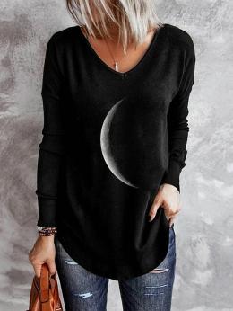 Modetalente Langarm 1 Schwarz Grün Purpurblau Damen Langarmshirts V-Ausschnitt Lässig Jersey Print Langarmshirts