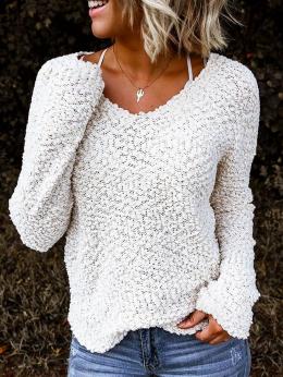 Modetalente Langarm 1 Weiß Damen Pullover Polyester Baumwolle Lässig V-Ausschnitt Unifarben Täglich Pullover