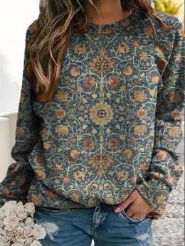 Modetalente Langarm Multifarben Damen Blusen & Shirts Jersey Rundhals Lässig Ethnisch Blusen & Shirts