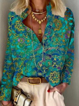 Modetalente Langarm Wie die Abbildung zeigt Damen Langarm-Blusen Lässig Polyesterfaser Stehkragen Ethnisch Langarm-Blusen