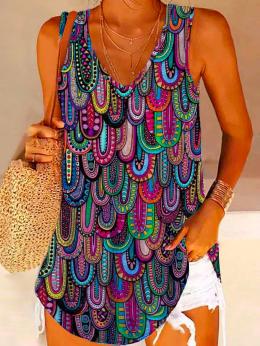 Modetalente Multifarben Damen Muskelshirt Lässig Jersey V-Ausschnitt Geometrisch Muskelshirt