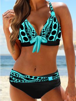 Polka Dots Lässig Sommer V-Ausschnitt Normal Neckholder Bikini Regelmäßig Mittlere Elastizität Bikini-Set für Damen