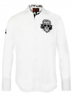 Rebel Spirit Herren Hemd Rose Skull (M) (wei)