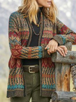 Retro Ethnisch Herbst Normal Leicht Täglich Weit Bestseller Langarm Pullover Mantel für Damen