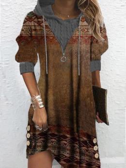 Retro Ethnisch Winter Polyester Hohe Taille Midi Bestseller Langarm Regelmäßig Kleider für Damen