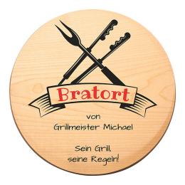 Rundes Holzschild  mit Name - Bratort