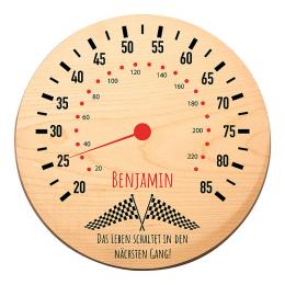 Rundes Holzschild zum Geburtstag mit Geburtstagszahl - Tacho