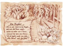 Sportbild Kegler auf Antikpapier im A4-Format