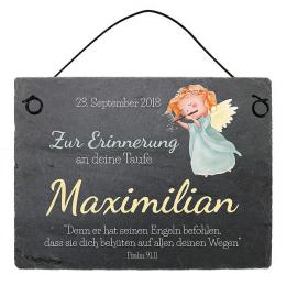 Taufgeschenk Schieferplatte mit Name, Datum und Taufspruch 20 x 15 cm