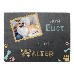 Türschild aus Schiefer mit Foto, Name und Hundename 30 x 20 cm