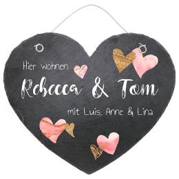 Türschild in Herzform aus Schiefer mit Herzen in der Größe 24 cm Design Hearts